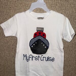 White 'My First Cruise' Embroidered T-Shirt with Ship Design